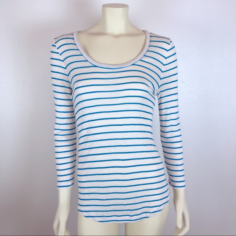 Madwell Blue White Stripe 3/4 Sleeve Top Size S
